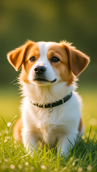 一只可爱的狗狗，在温暖的阳光下草地上，画面清晰自然预览效果