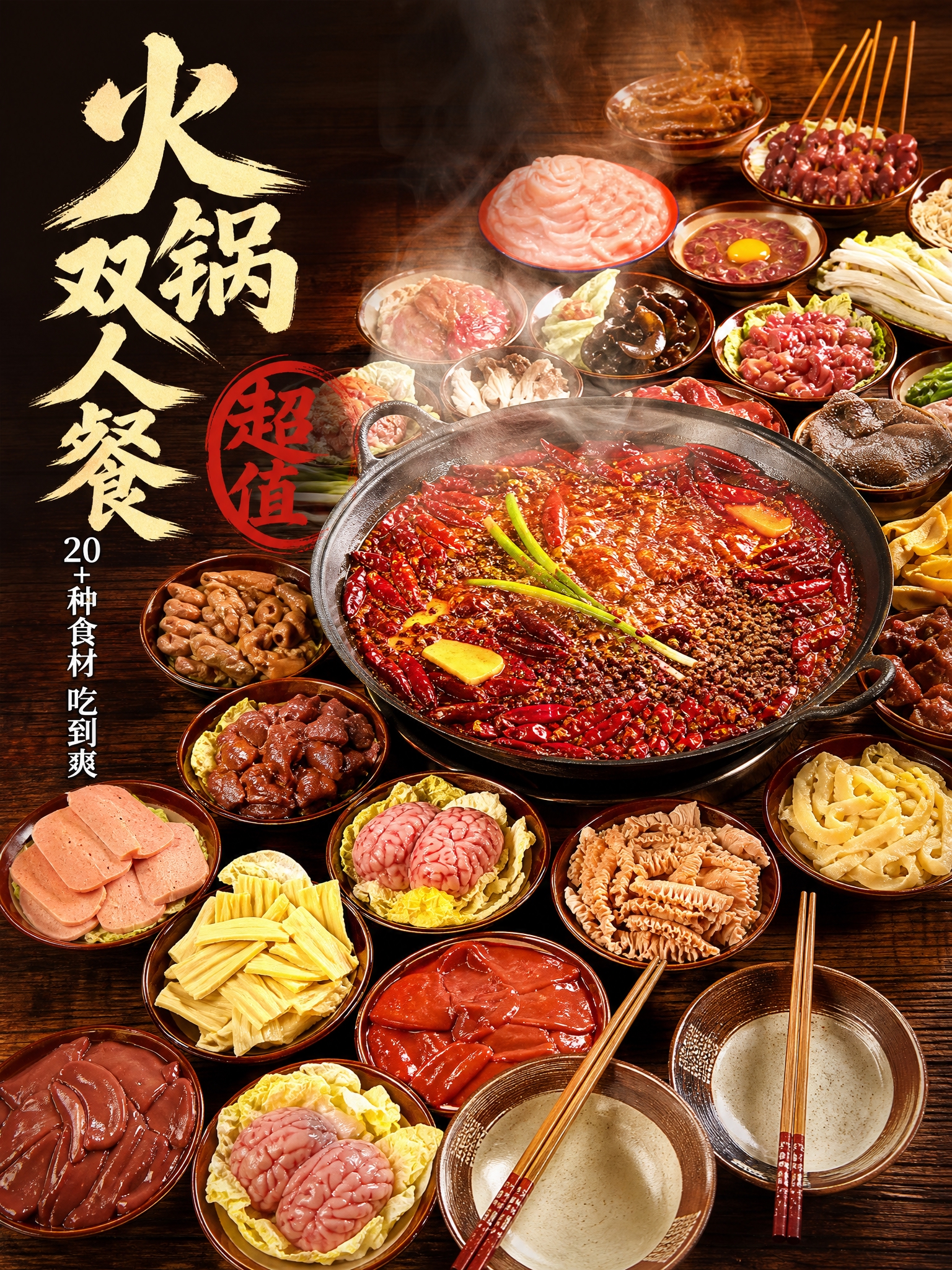 [主图-1] 火锅双人餐首图点击率图，核心任务是用极致食欲感吸… - 图片创意预览