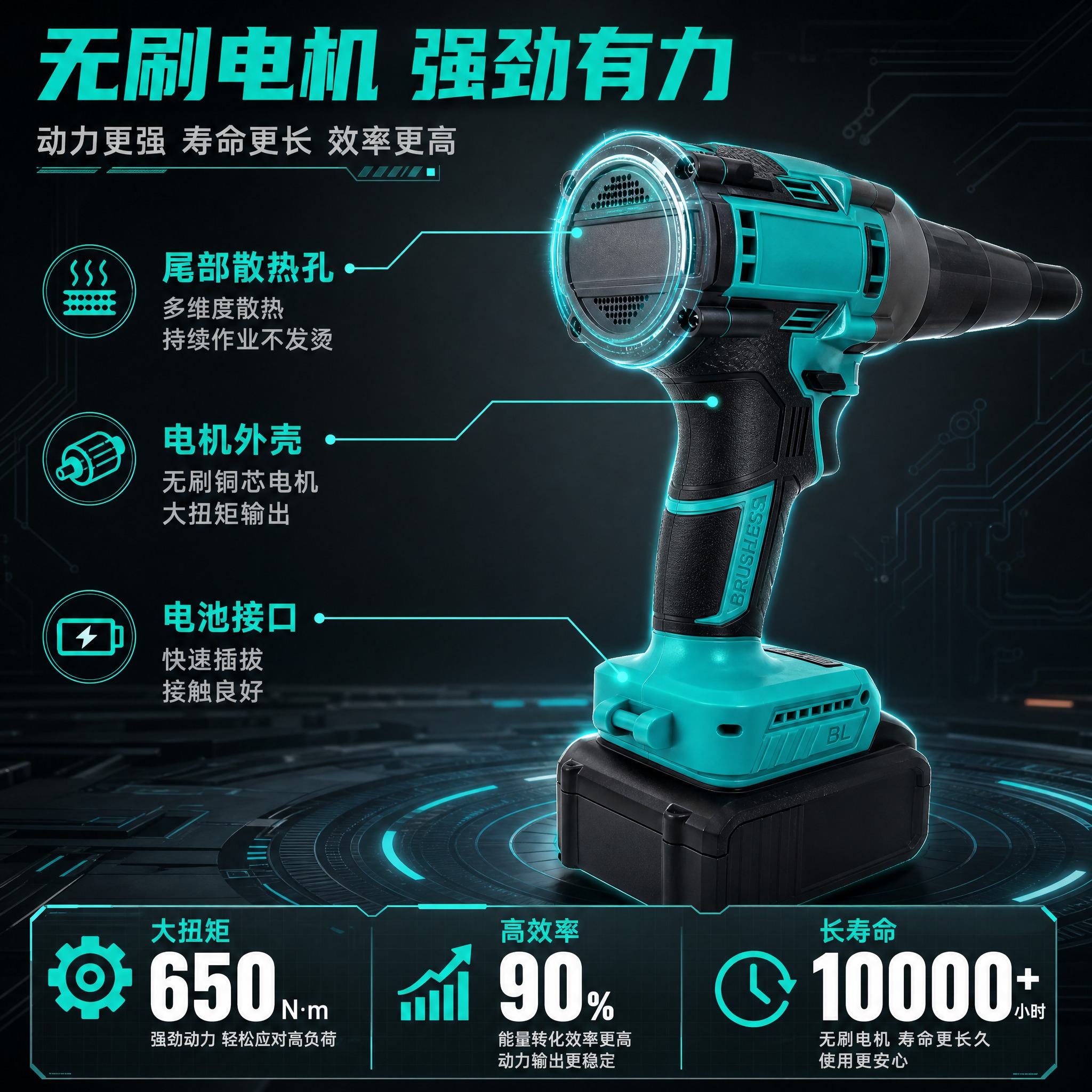 [主图-2] 核心亮点技术证明图，主题为无刷电机结构与强劲动力… - 图片创意预览