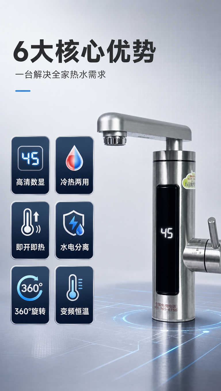 [商品] 使用【图4】不锈钢即热式电热水龙头正面视角；保留圆柱… - 图片创意预览