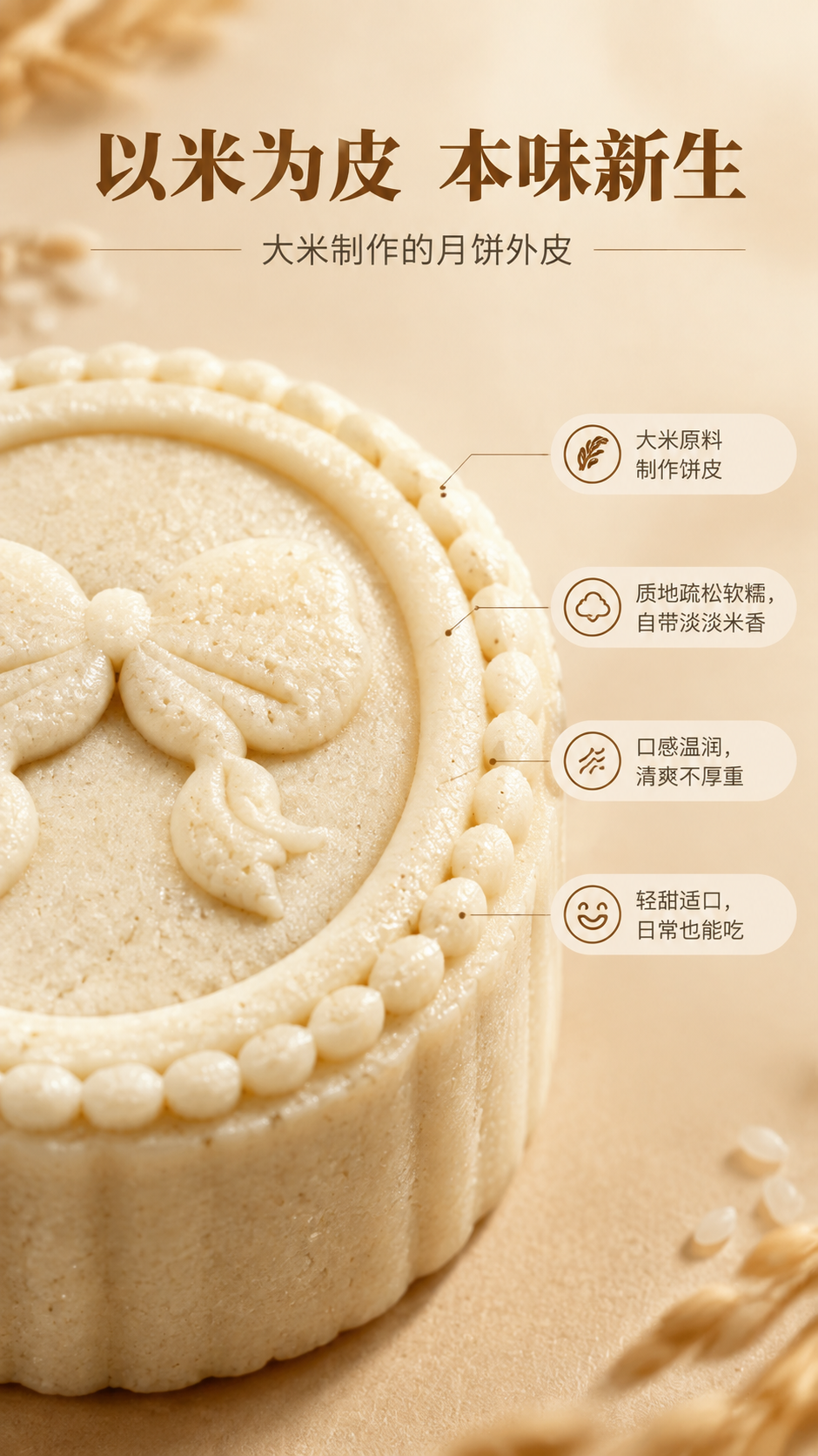 [商品] 使用【图1】黑芝麻馅米月饼；保留圆形饼体、奶米白饼皮… - 图片创意预览