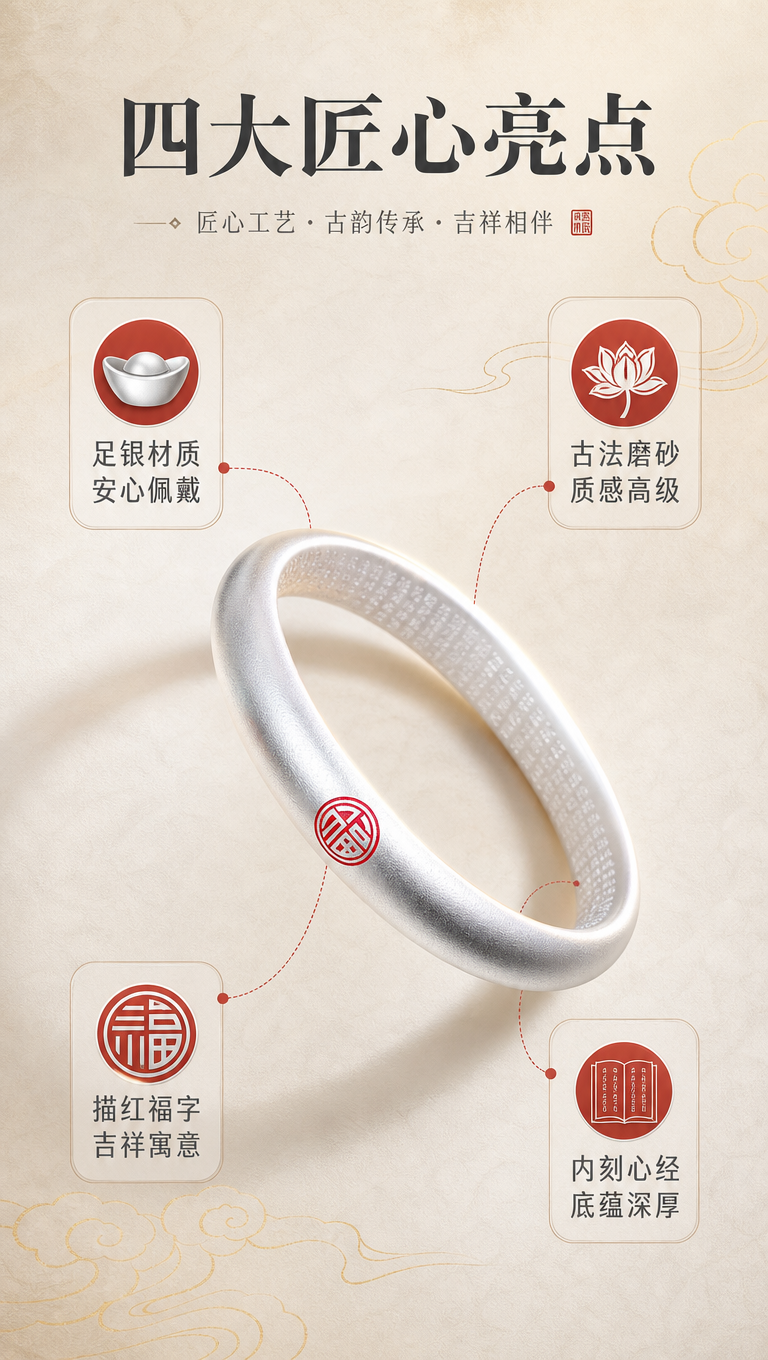 [商品] 使用【图1】【图2】古法描红福字足银手镯；保留闭口圆… - 图片创意预览