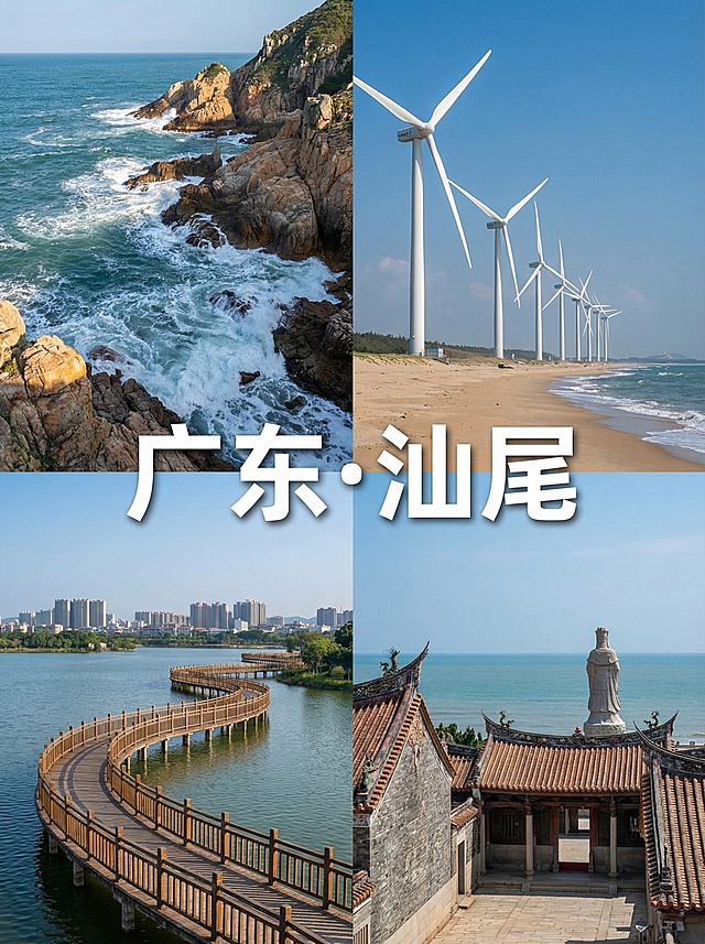 你的任务
帮我制作5份由地区特色景象结合出来的风景宣传照片，并在图片中心用文字标上主要地点（只要一个），宣传照片由当地景色的2张或者4张或者6张或者9张照片结合而成
#备注
要求图片写实，使用香蕉2.0，图片比例3:4，且不要出现任何人的正面照。
#备注
在标记地点时，只需要有地点就行，比如：
江苏·同里——江南古镇慢节奏
就只需要在拼图中间有：江苏·同里就行

#具体地点
需要阅读以下文章来提取 ： 湛江   泉州   肇庆    绍兴    汕尾