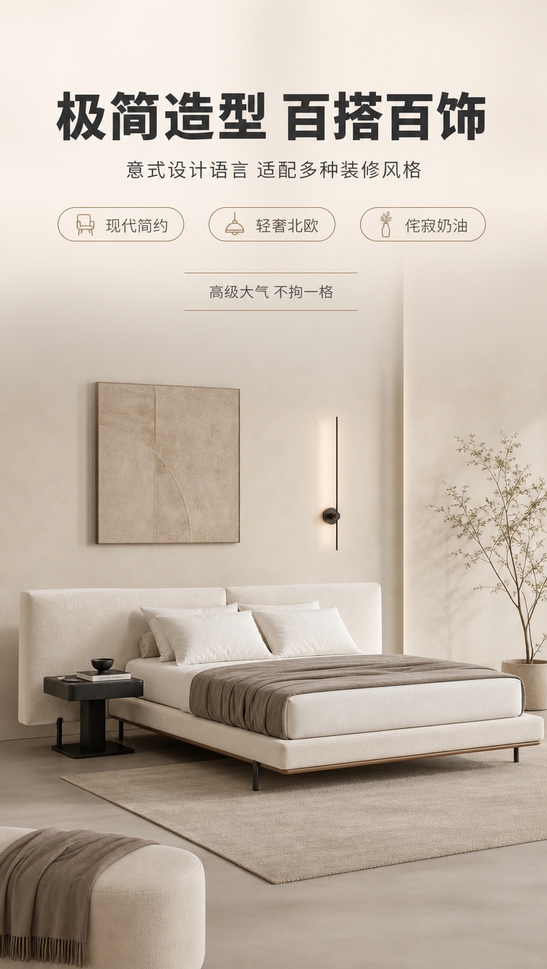 [商品] 使用【图1】意式简约悬浮布艺软包床；保留床头高软包、… - 图片创意预览