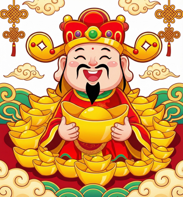 财神双手托住中间的金元宝预览效果