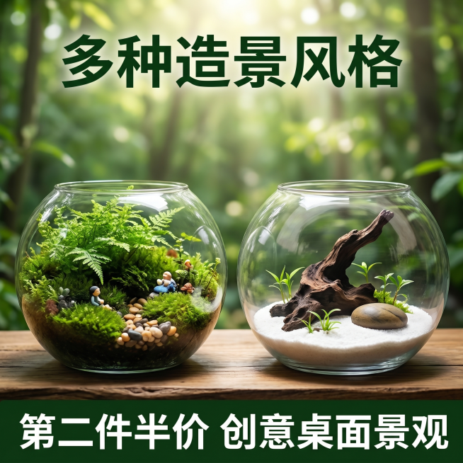 [主图 5] 促销套餐展示，促成下单。[氛围风格] 自然森系丛林风，清新治愈，和整套主图风格光影统一。[画质] 商业摄影质感、光线柔和通透、产品清晰真实、画面干净高级，真实质感。[元素] 两个不同造景预览效果