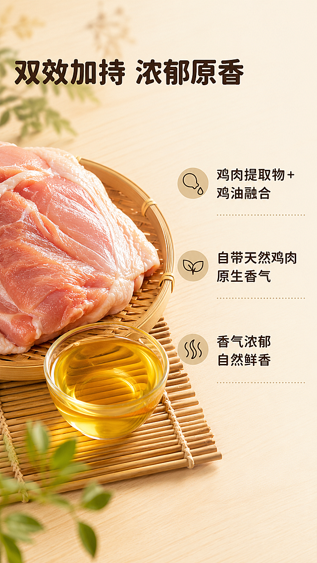 生成一套详情页，商品名称为商品名称是鲜香粉，卖点是1鸡肉提取物 + 鸡油双效加持，自带浓郁鸡肉原香 2盐糖黄金配比，咸鲜回甘，口感温润适口3粉质细腻易溶解，炒菜煲汤馅料快速入味 4激发食材本味，不抢味，日常烹饪百搭好用 5用法简单，一料提鲜，厨房调味省心省力，风格是家居治愈风，成图不必出现产品只配场景美食图，成图出现的文字必须标准且不能有错别字，适配拼多多平台，单图比例为9:16，需求屏数为8张。