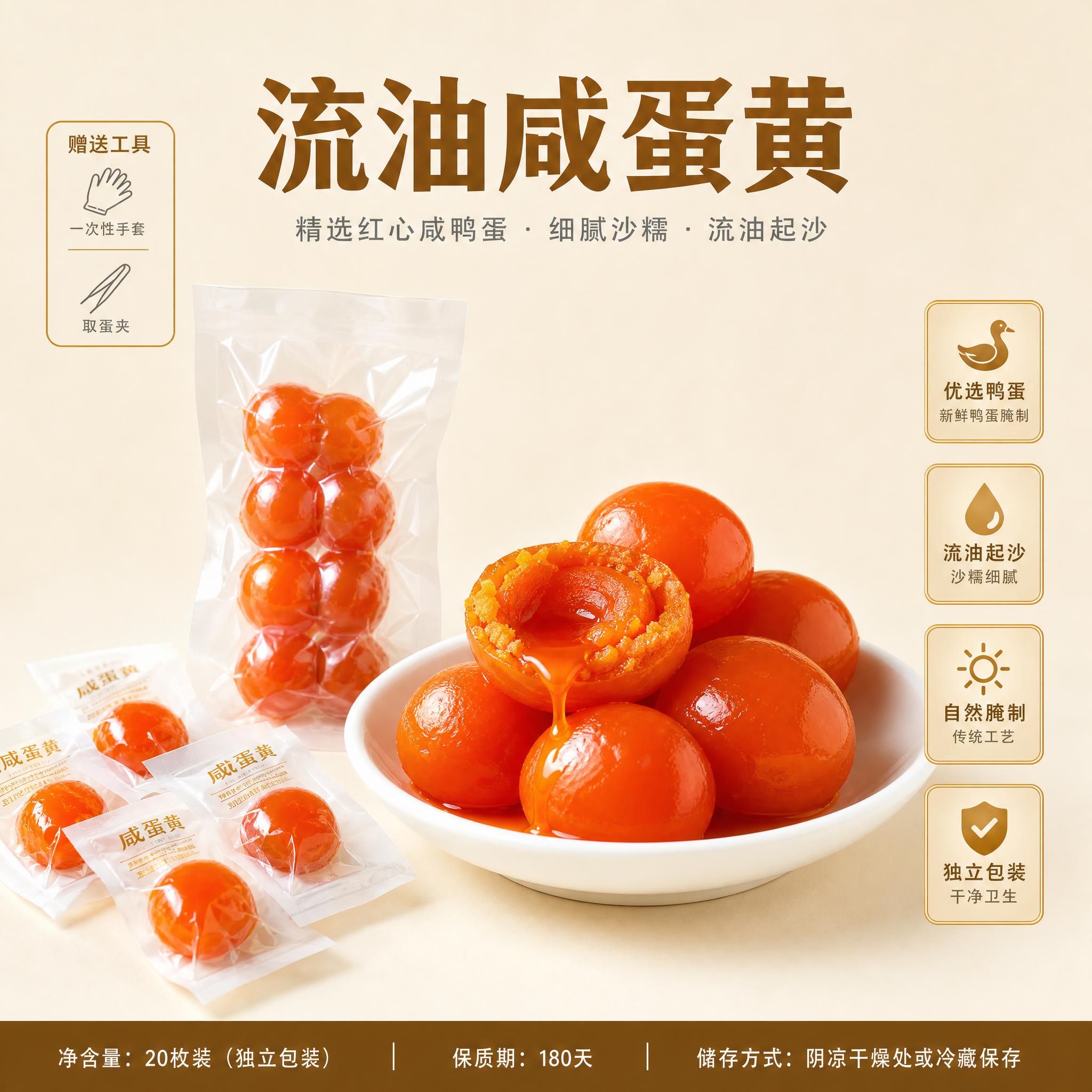简约高级风格的食品主图 正方形构图 浅米白干净背景 咸蛋黄产品… - 图片创意预览