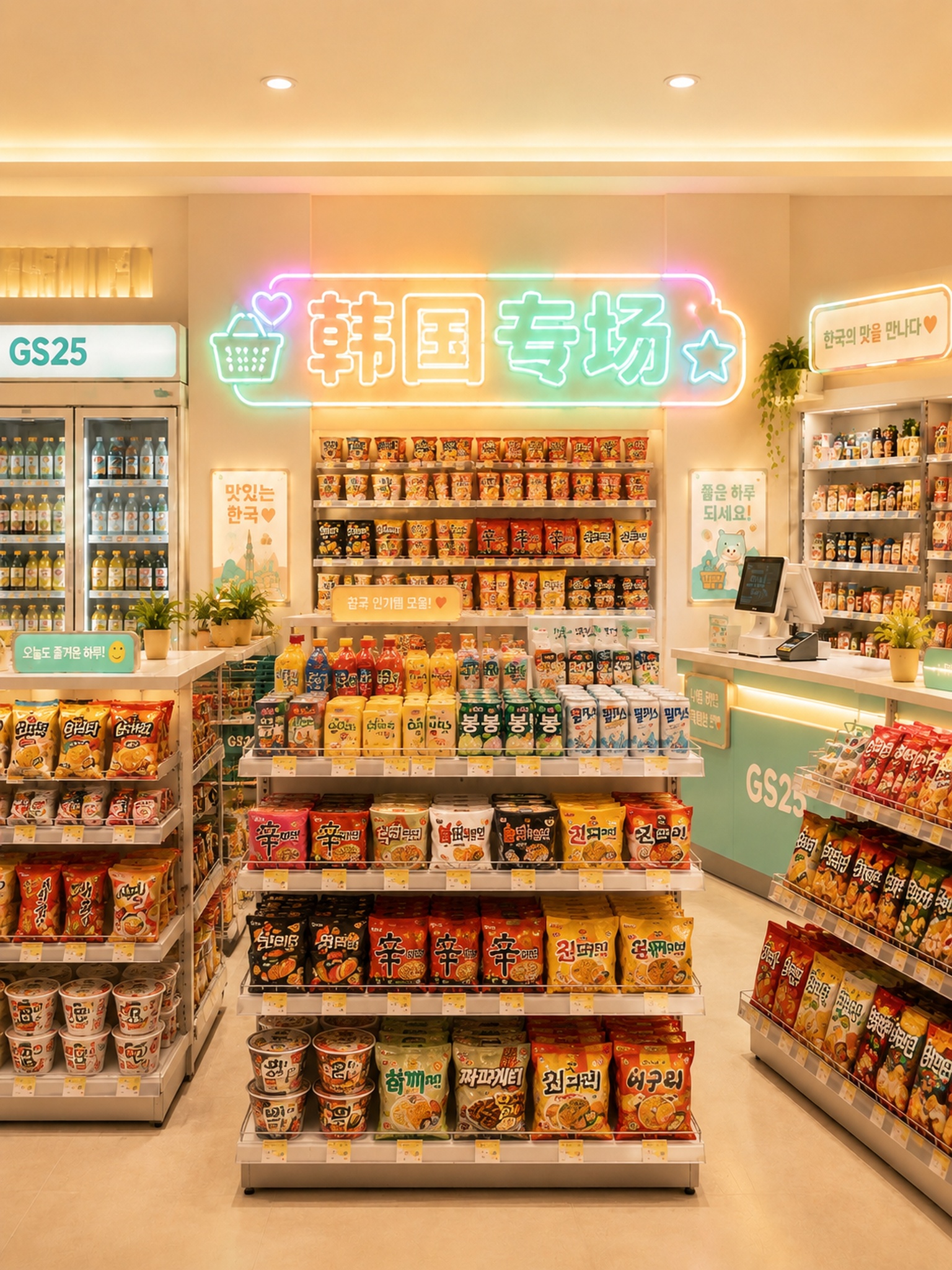 在便利店中间空旷的区域增加更多货架和商品，让整个店铺看起来货物… - 图片创意预览