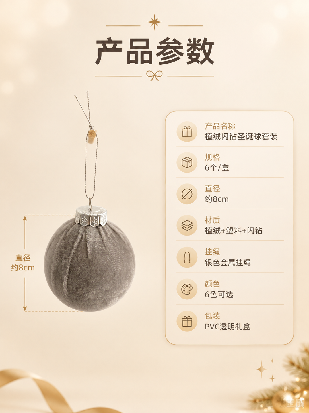 [商品] 使用【图10】灰色植绒圣诞球；保留球型、植绒质感、银… - 图片创意预览