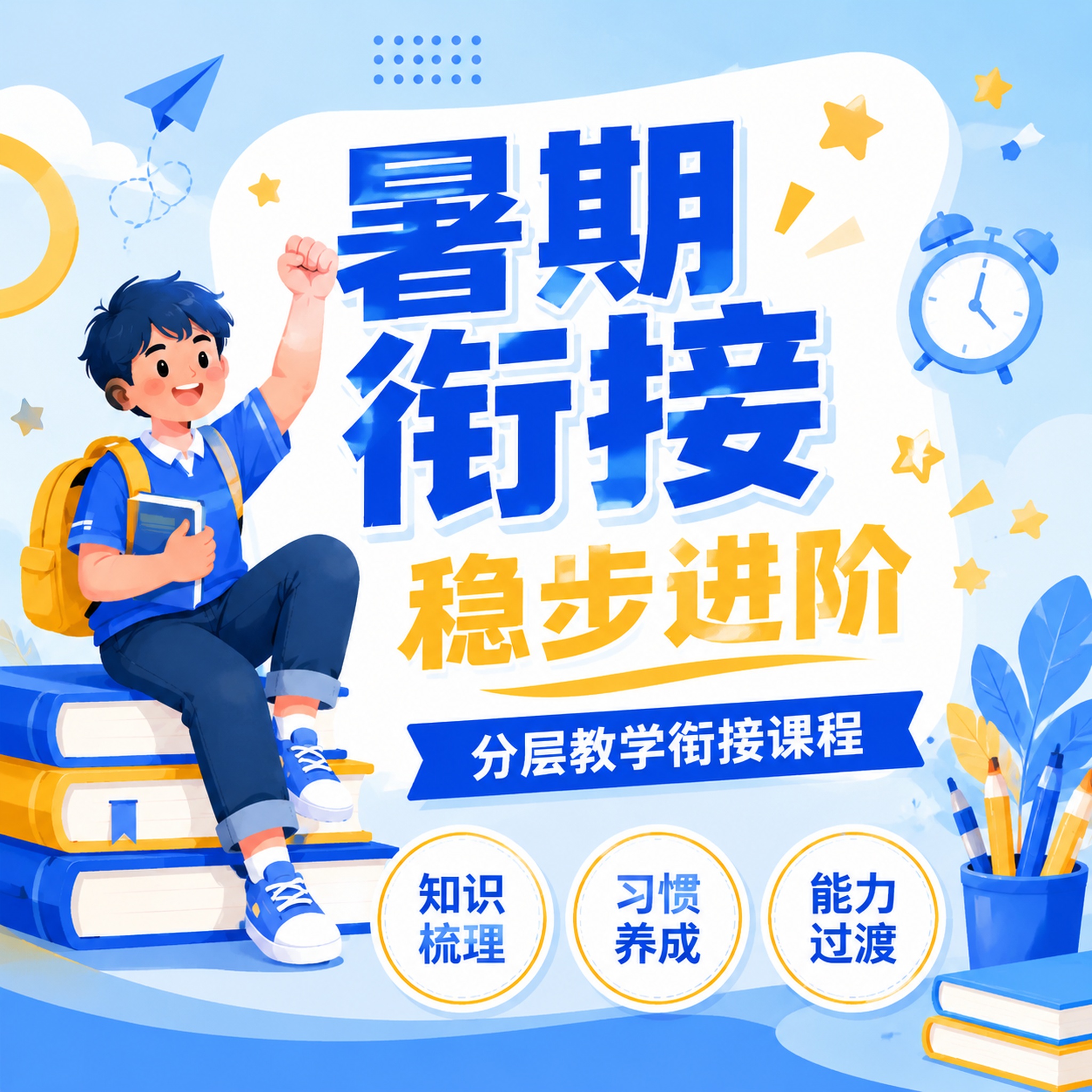 [主图-1] 暑期衔接课程主题宣传图 [氛围风格] 清新明快扁… - 图片创意预览