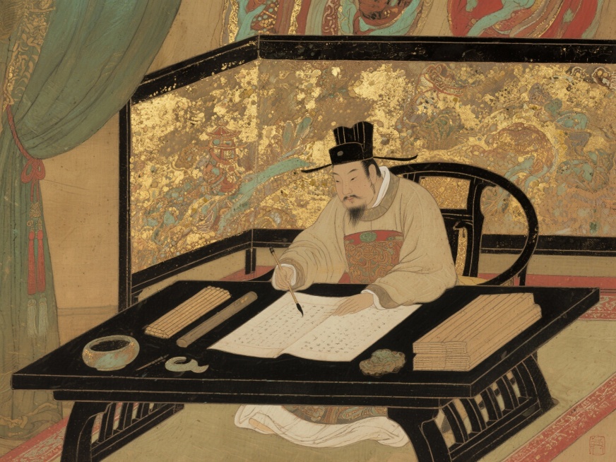 秦汉壁画风格官员工作图预览效果