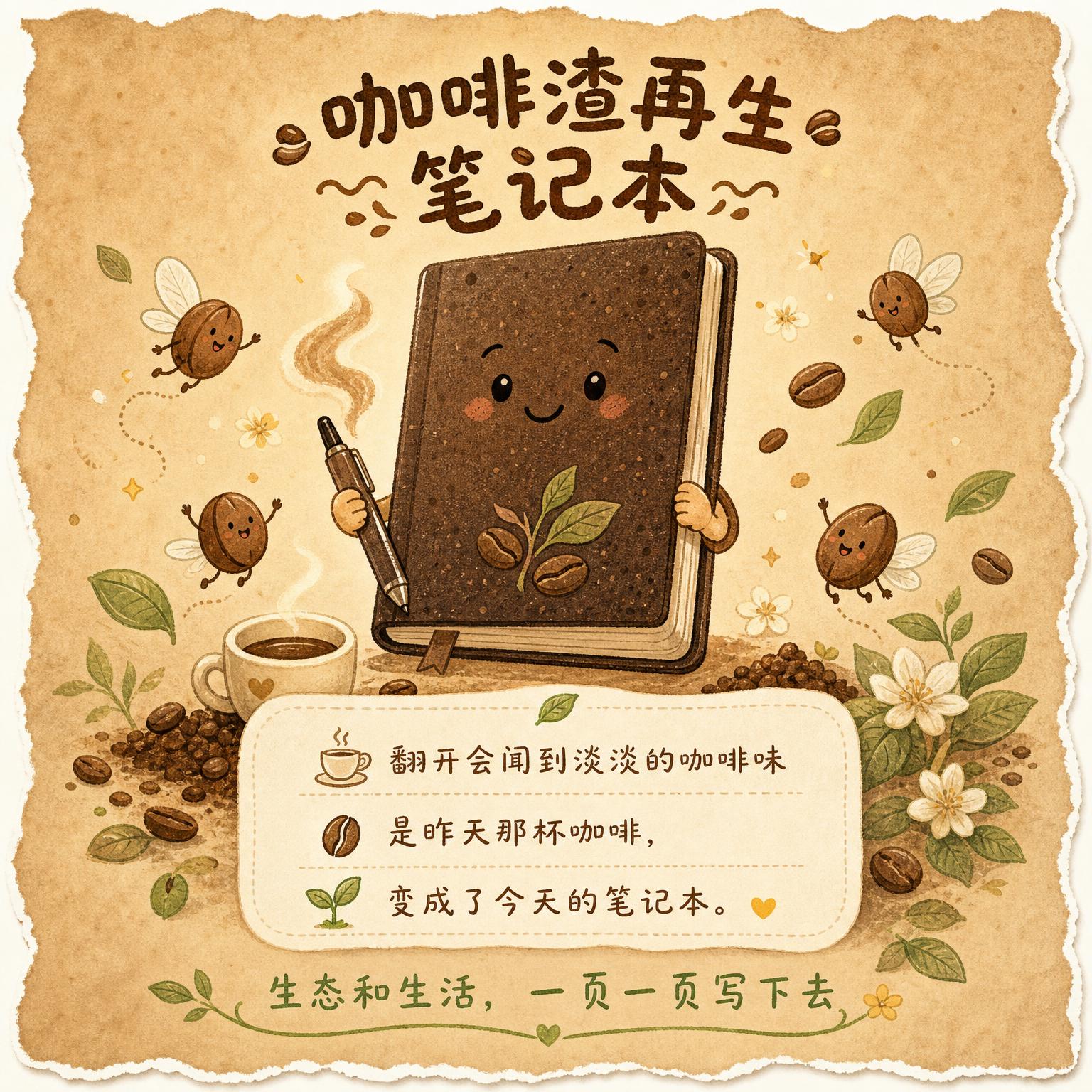 童话手绘风格方形推介卡，20x20cm，不规则撕纸波浪边缘，咖… - 图片创意预览