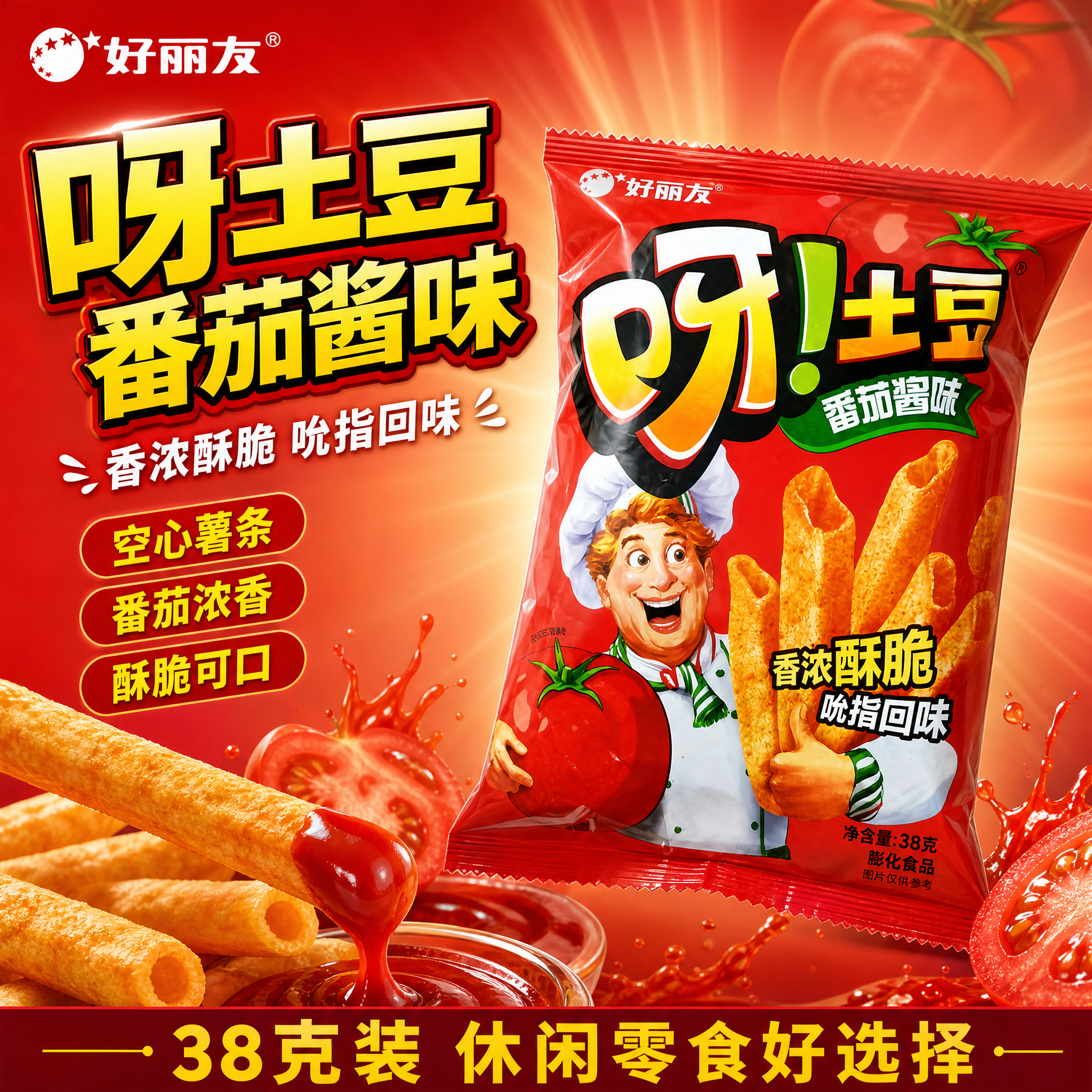 [单张主图] 好丽友呀土豆番茄酱味 爆款促销感主图 1:1 首… - 图片创意预览