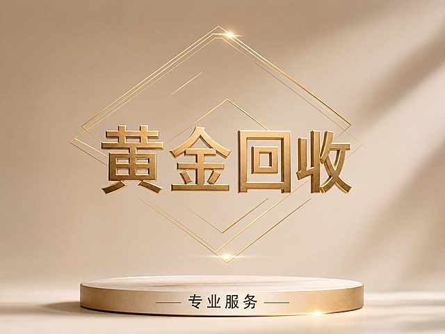 4:3黄金回收商业海报，页面简洁高端，主标题文字"黄金回收"居中悬浮，点缀金色几何线条装饰，副标题文字"专业服务"放在底部，不出现价格、电话、变现词汇、钻石及钻石标志，中心悬浮构图，低饱和浅棕色背景，简约精致排版，4K超高清写实商业摄影风格，画面干净留白，无额外无关元素