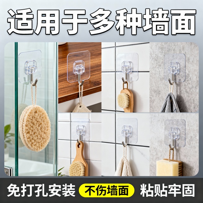 这个一个透明挂钩的爆款主图，卖点都在主图上面，请根据这些主图，帮我生成5张高点击率的电商主图预览效果