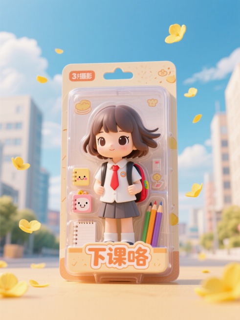 盒子上有描边文字“下课咯”预览效果