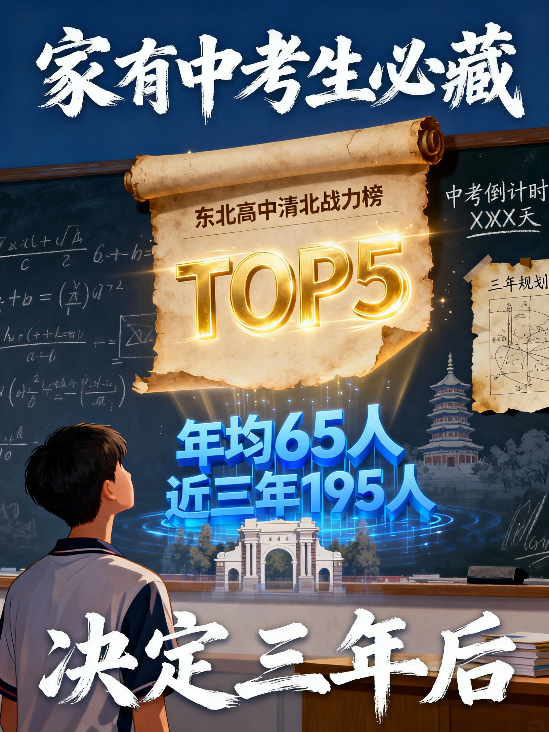 [image-一位中学生的背影站在一面写满公式的黑板前，他正仰… - 图片创意预览