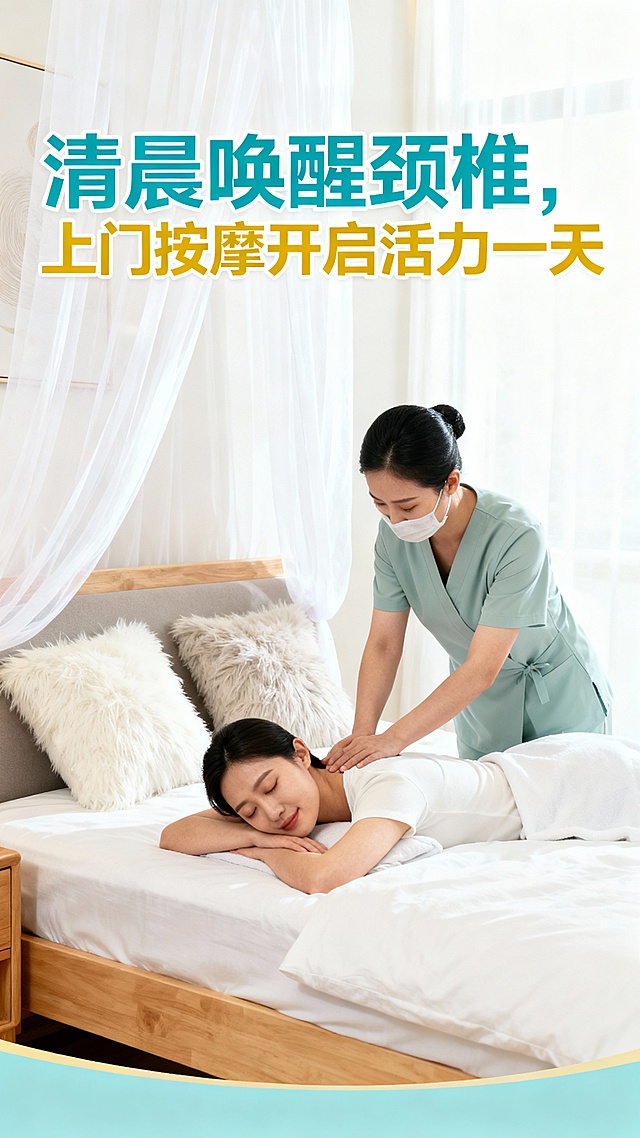 生成50张上门颈椎按摩的图文，图片加入一些文字