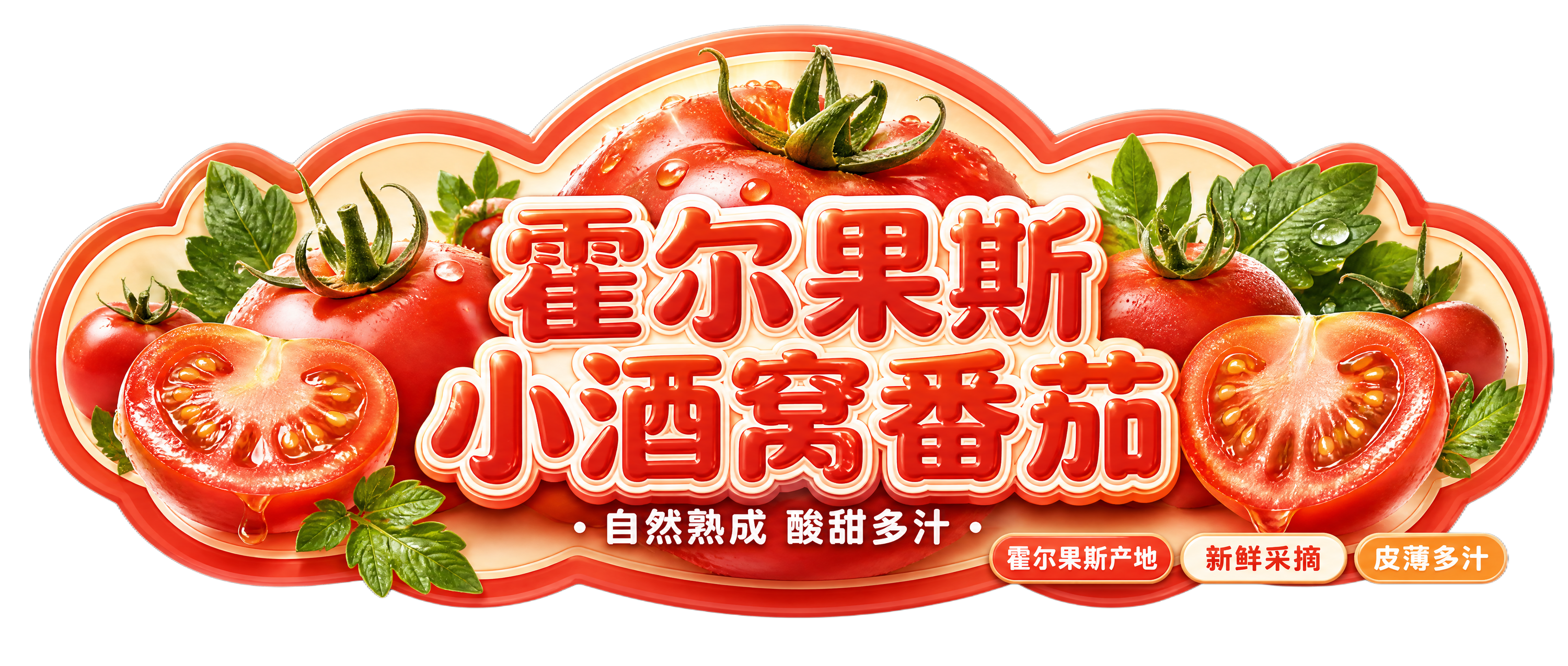 横条异形卡片设计，番茄主题直播贴片，整体造型像一枚圆润饱满的小… - 图片创意预览