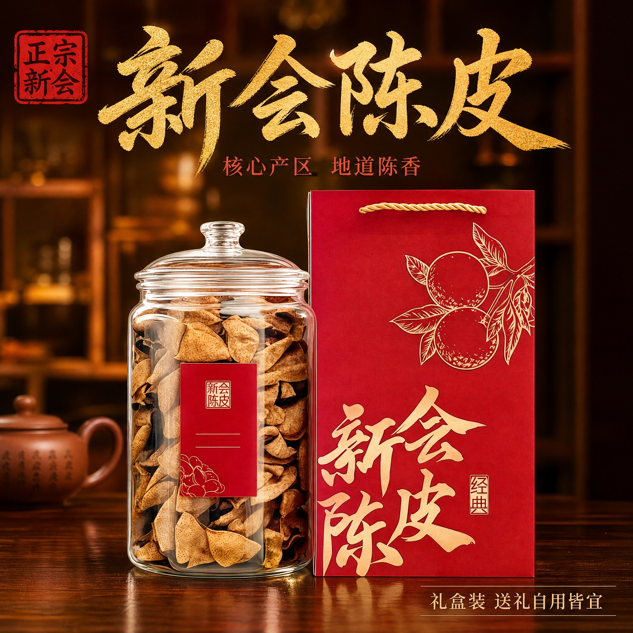[主图-1] 新会陈皮玻璃罐礼盒装首图点击率图，核心任务是突出… - 图片创意预览