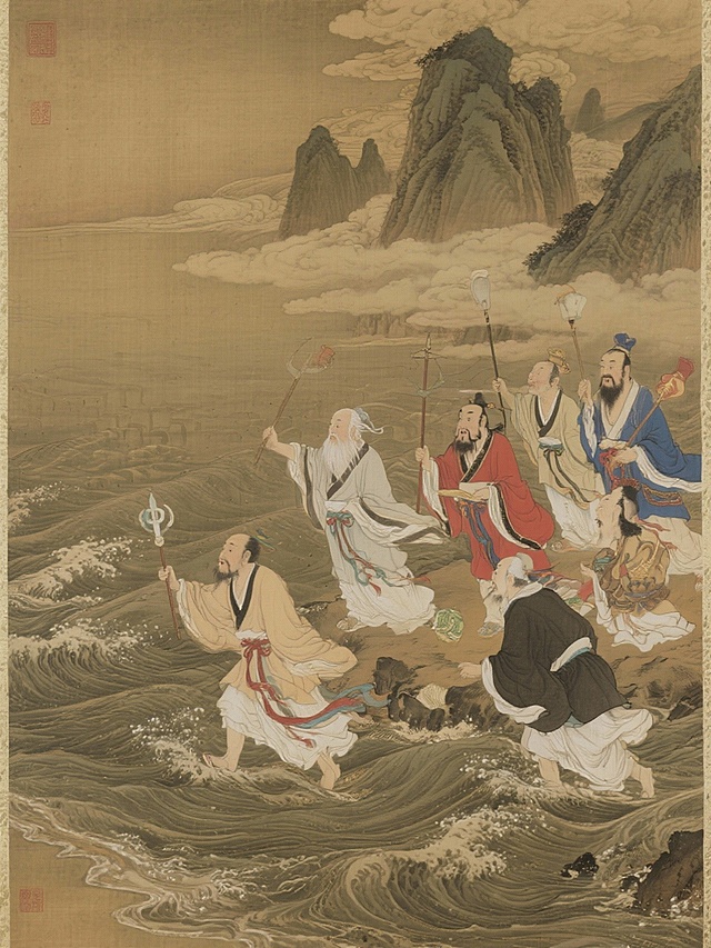 结合中华文化风格模型，生产一张八仙过海的图片。