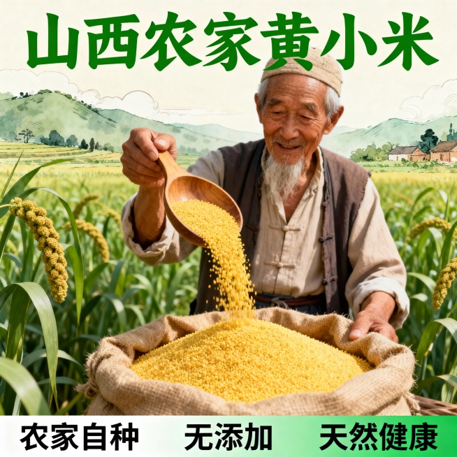 我的产品是山西黄小米 帮我做20张拼多多高级主图预览效果