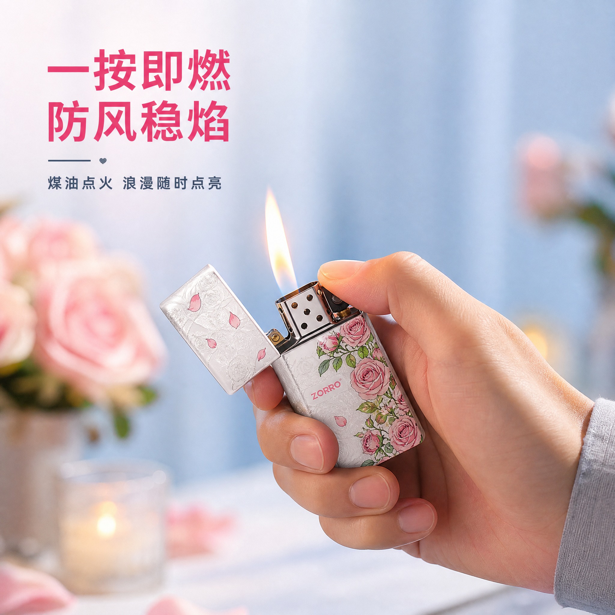 [主图-4] 使用场景 手持打火机点火状态展示 营造浪漫送礼氛… - 图片创意预览