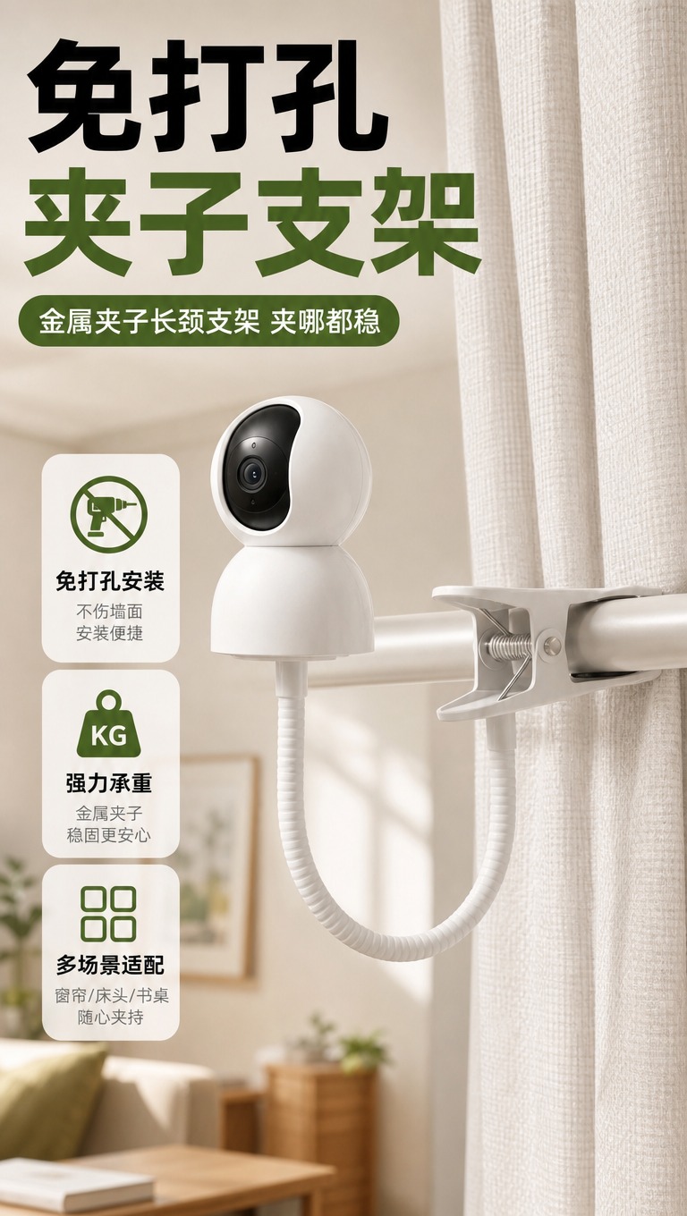 [商品] 使用【图1】白色金属夹子长颈监控支架；保留白色球形摄… - 图片创意预览