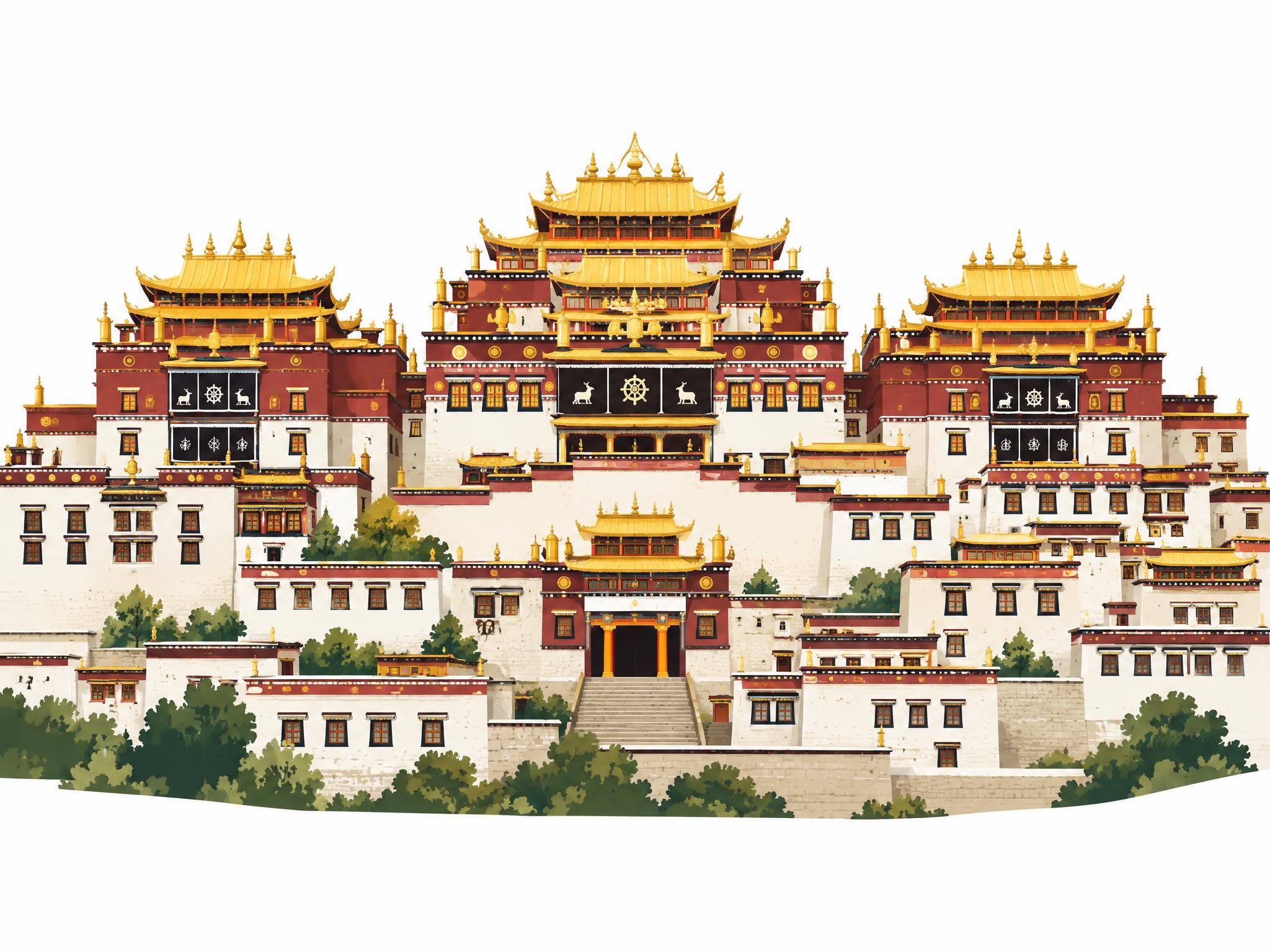 松赞林寺矢量图形，香格里拉地标，简洁扁平化矢量插画风格，藏式寺… - 图片创意预览