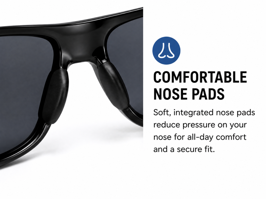 提取拆分出第一个COMFORTABLE NOSE PADS模块，包含完整的产品图片和所有文字说明，生成独立的4:3高清图片，保留原有广告风格，保证文字和图像都清晰锐利预览效果