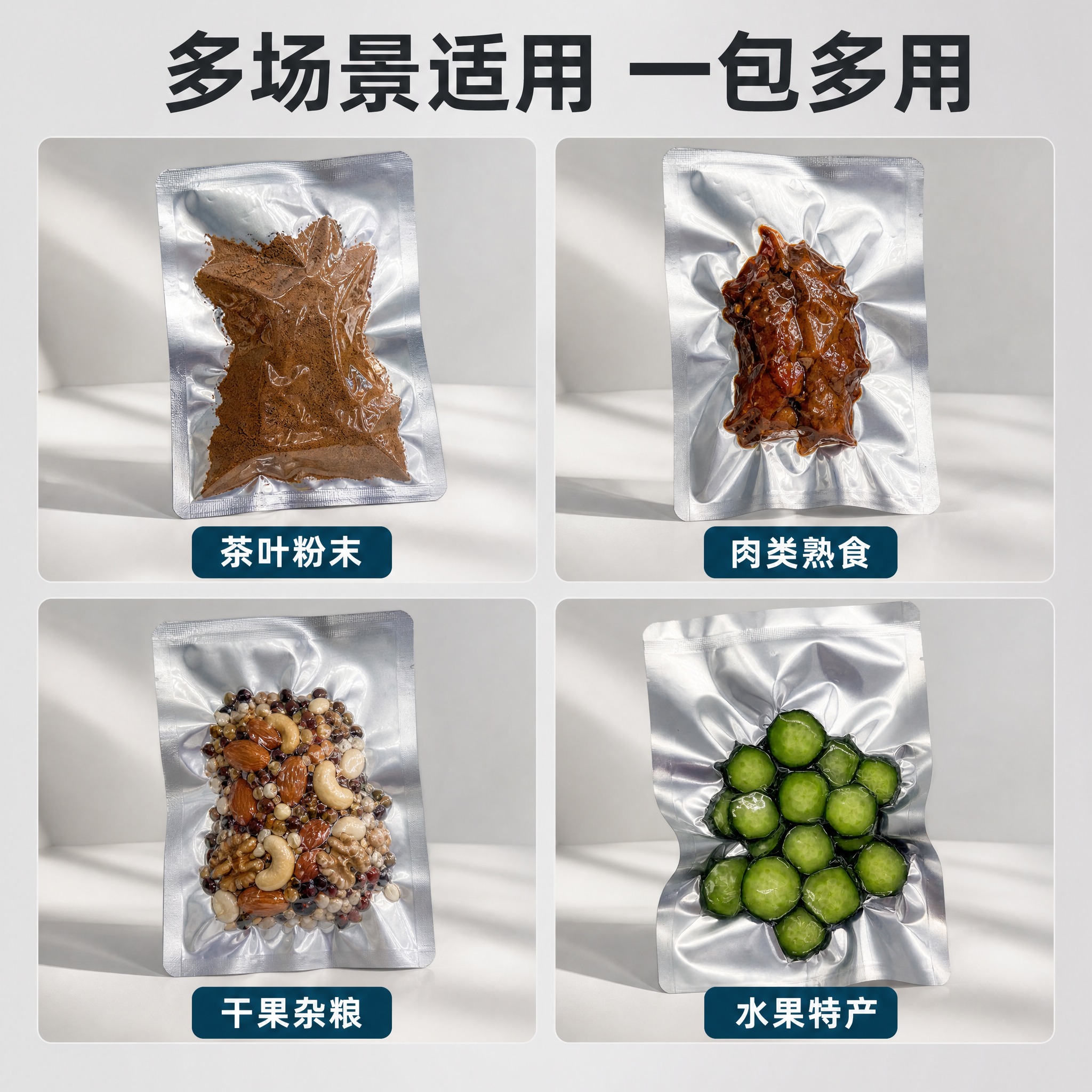 [主图-4] 阴阳铝箔真空袋多场景适用图，展示产品在不同食品包… - 图片创意预览