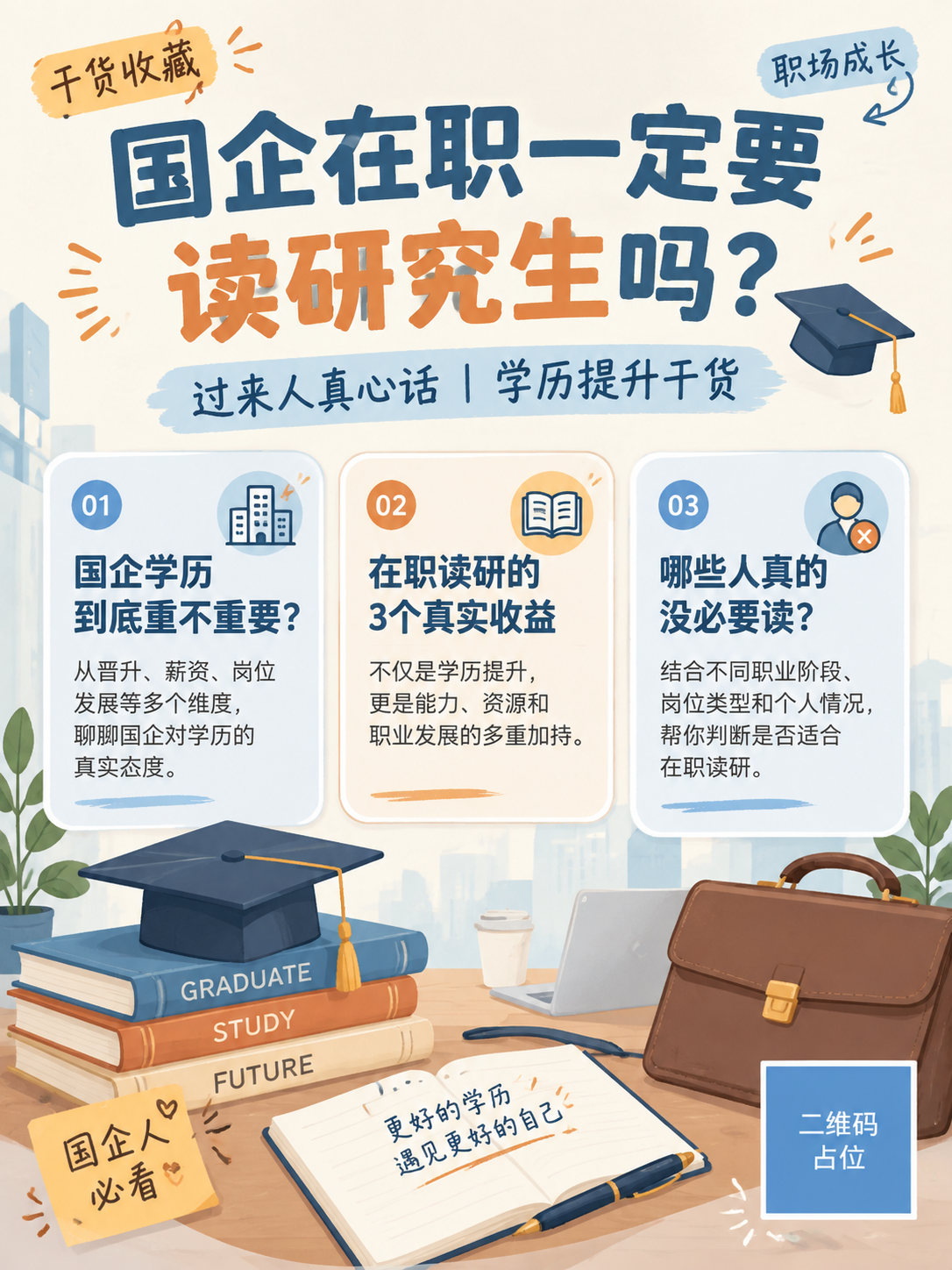 小红书内容种草封面海报，3:4竖版，国企在职研究生学历干货主题… - 图片创意预览