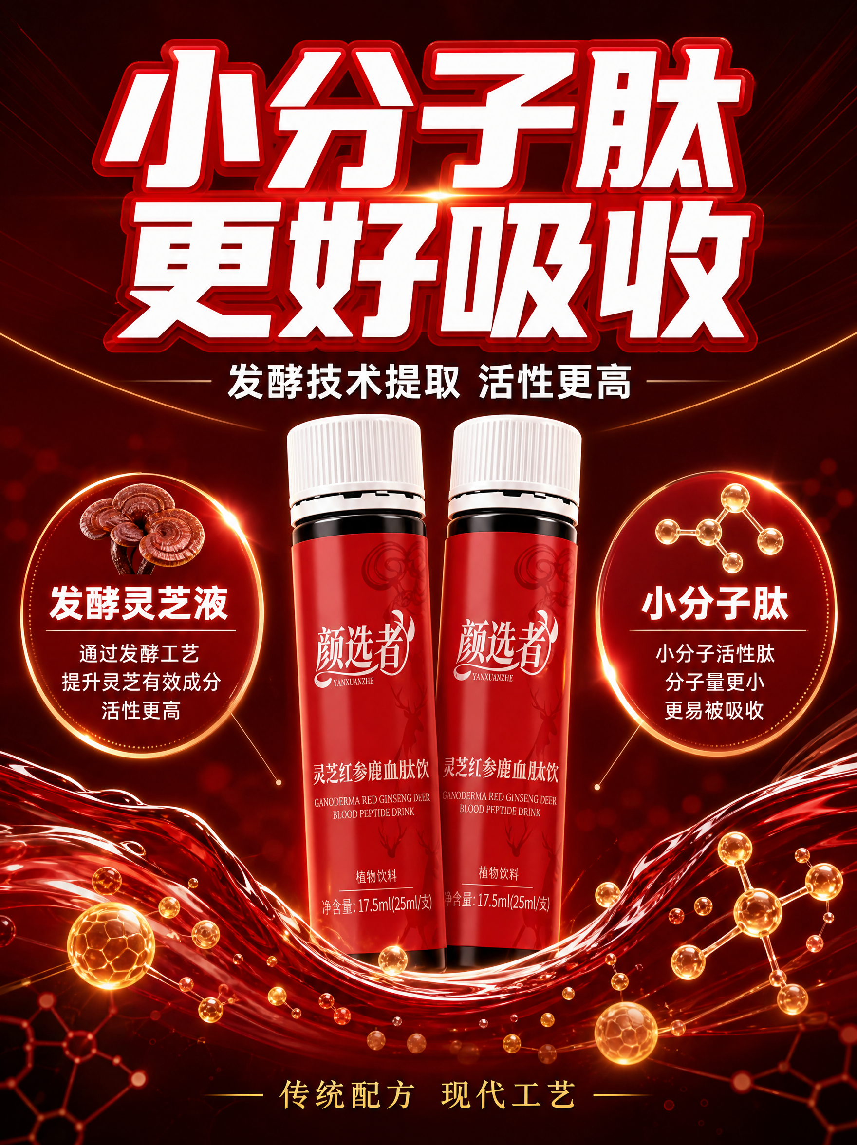 [主图-4] 颜选者 灵芝红参鹿血肽饮 抖音工艺卖点 小分子肽… - 图片创意预览