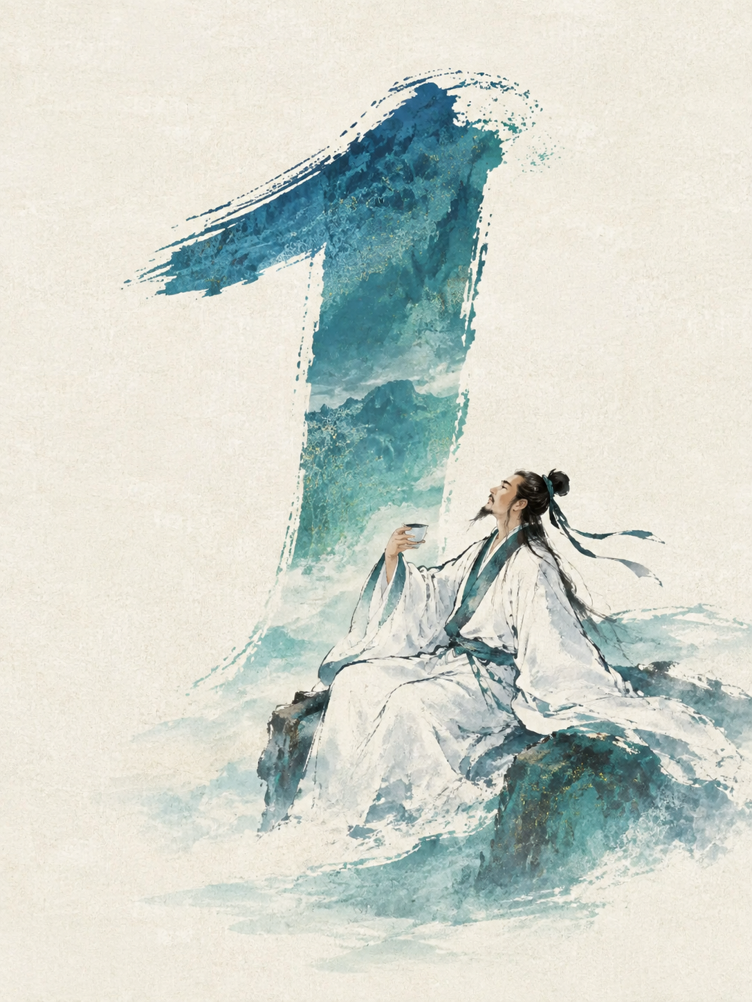 将图中的数字3改为数字1，将图中的古建筑替换为诗人李白的人物形… - 图片创意预览