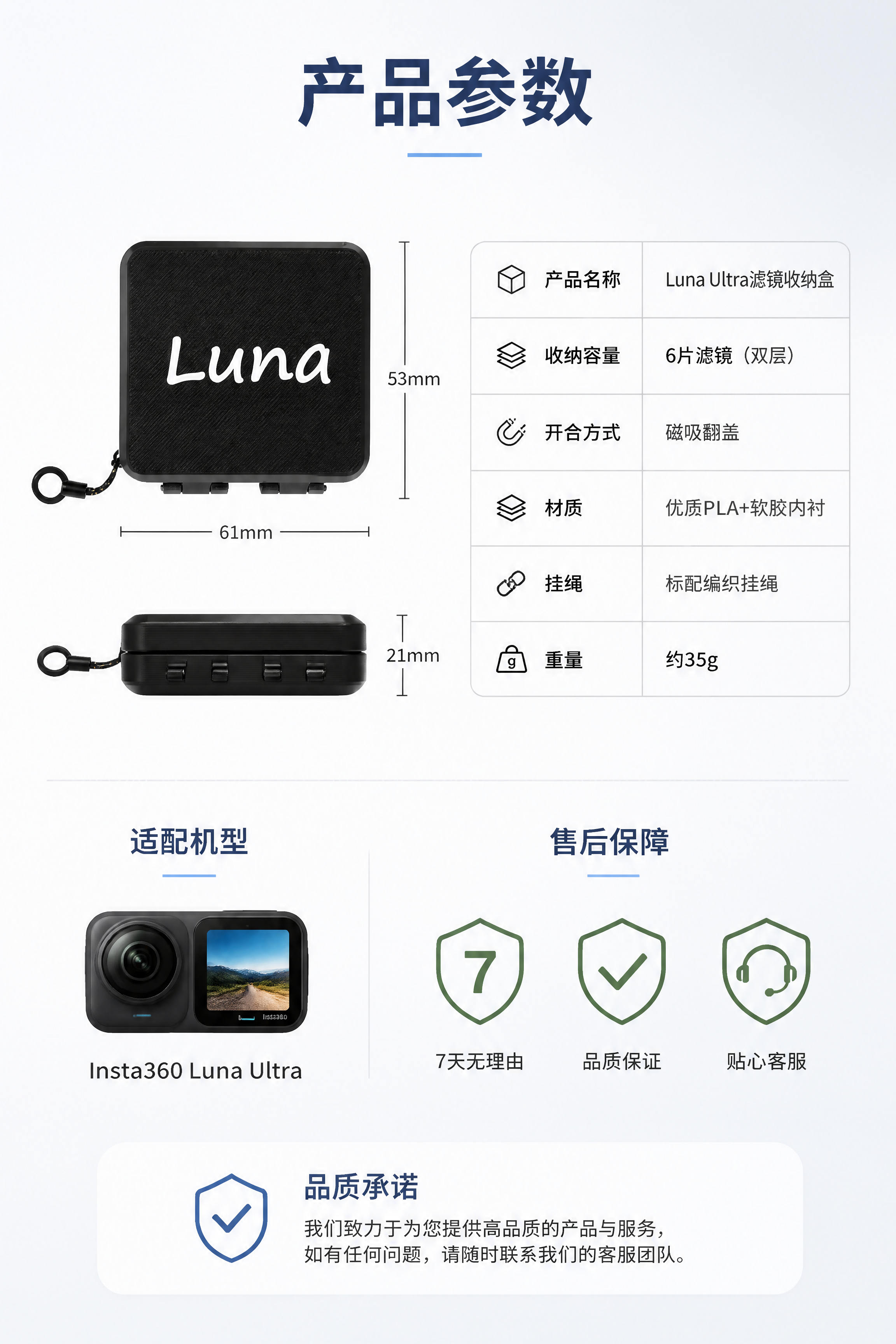 [第8张] 规格参数与售后保障页。本张使用【图1】中的黑色款收… - 图片创意预览