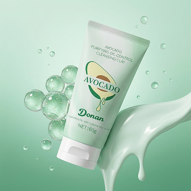 清新治愈系美妆产品海报，主打温和护肤视觉调性，整体风格轻盈通透、色调统一为浅薄荷绿渐变（从浅到深的柔和过渡）；采用近景特写、微侧平视视角，核心元素是一支浅薄荷绿洗面奶（瓶身呈倾斜放置姿态）；瓶身左侧搭配一组透明薄荷绿水晶质感的球形簇（内含细碎金色闪光粒子），瓶身下方衔接同色系的柔滑乳液质地流体（呈现自然滴落的舒展形态）；背景为纯净的浅薄荷绿渐变，点缀少量半透明的同色系气泡元素；光线为柔和散射光，强化瓶身的哑光质感、水晶球的通透反光感及乳液流体的丝滑光泽，细节纹理（如瓶身的细微质感、水晶球的光泽层次）清晰自然，整体营造出舒缓温和的护肤产品氛围「图片1」