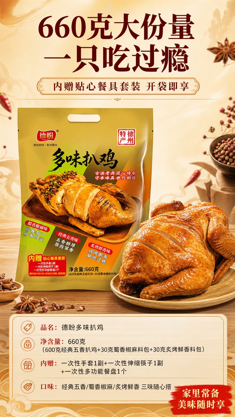 [商品] 使用【图1】德盼多味扒鸡金色包装袋；保留包装袋所有结… - 图片创意预览