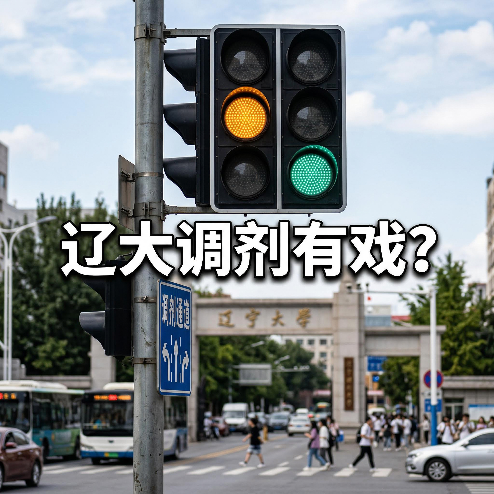 交通信号灯特写，背景是模糊的辽宁大学校门，前景是一个巨大的信号… - 图片创意预览