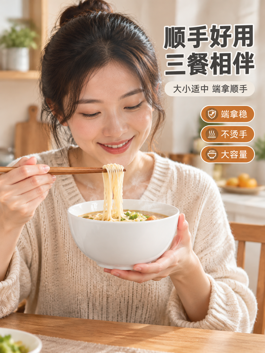 [商品] 使用【图1】6寸纯白陶瓷粥面碗；保留碗的圆润造型、纯… - 图片创意预览