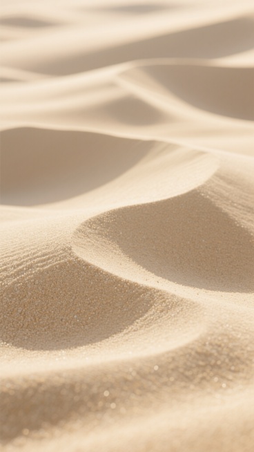 高清质感的沙粒纹理背景，自然形成的柔和波浪状沙丘纹路，浅米黄色的主色调，细腻均匀的沙粒颗粒感，顶部柔和自然光照射下形成的微妙光影渐变，高光区域与阴影部分过渡自然，整体呈现出温暖、宁静、细腻的自然质感，无任何文字或图案元素，画面纯净且具有强烈的触觉真实感。预览效果