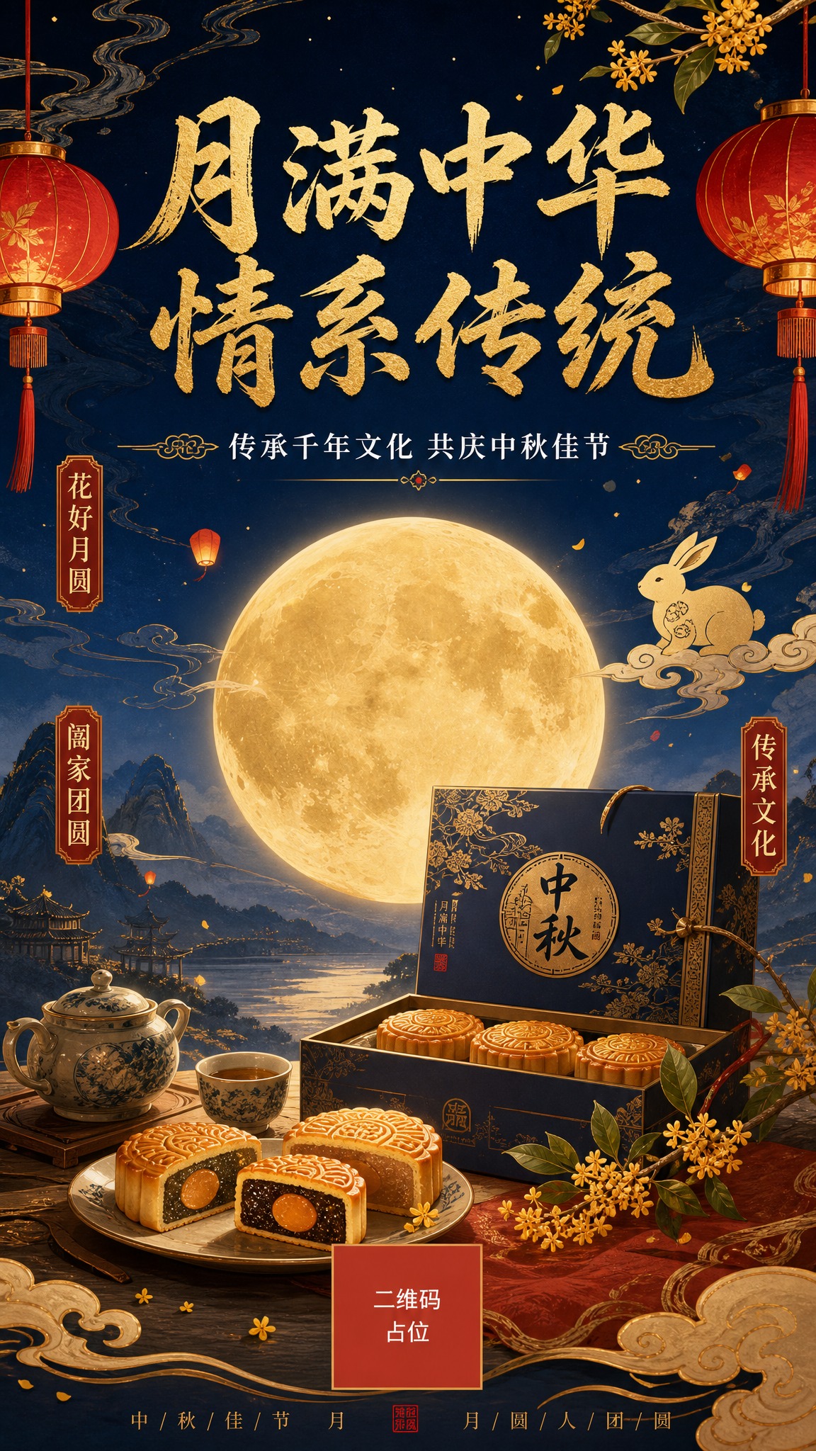 国风新中式工笔风格的中秋节传统文化宣传海报，竖版9:16比例。… - 图片创意预览