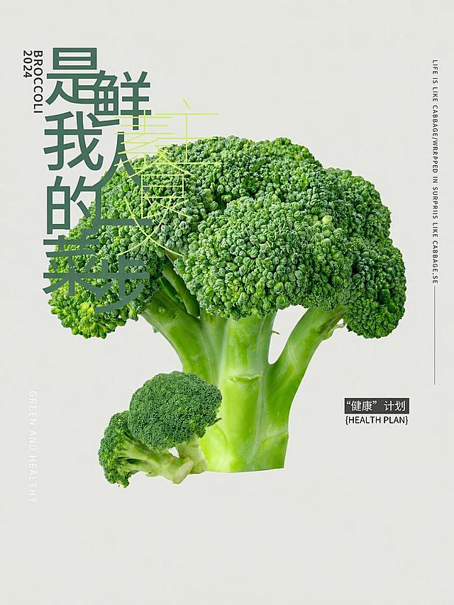 去掉图片右上角的三个黑色框符号，去掉右下角的绿色文字“健康计划 新鲜时蔬”，保留其余内容、西兰花主体和整体浅绿背景风格不变