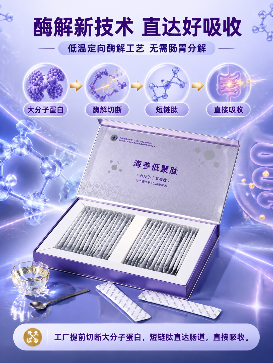 [商品] 使用【图3】海参低聚肽开箱内袋图；保留银紫色礼盒、3… - 图片创意预览