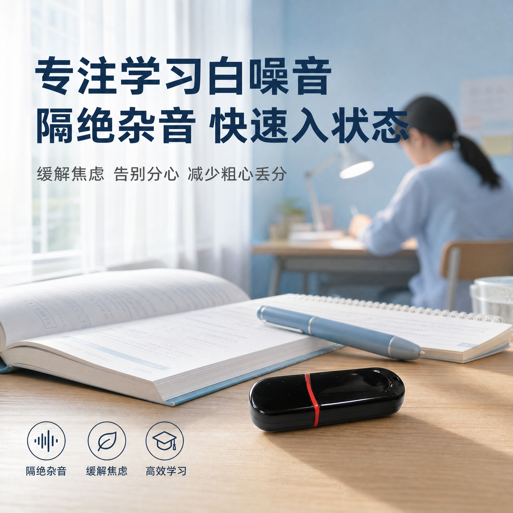 [单张主图] 专注学习白噪音U盘，高级氛围感路线，淘宝电商首图… - 图片创意预览