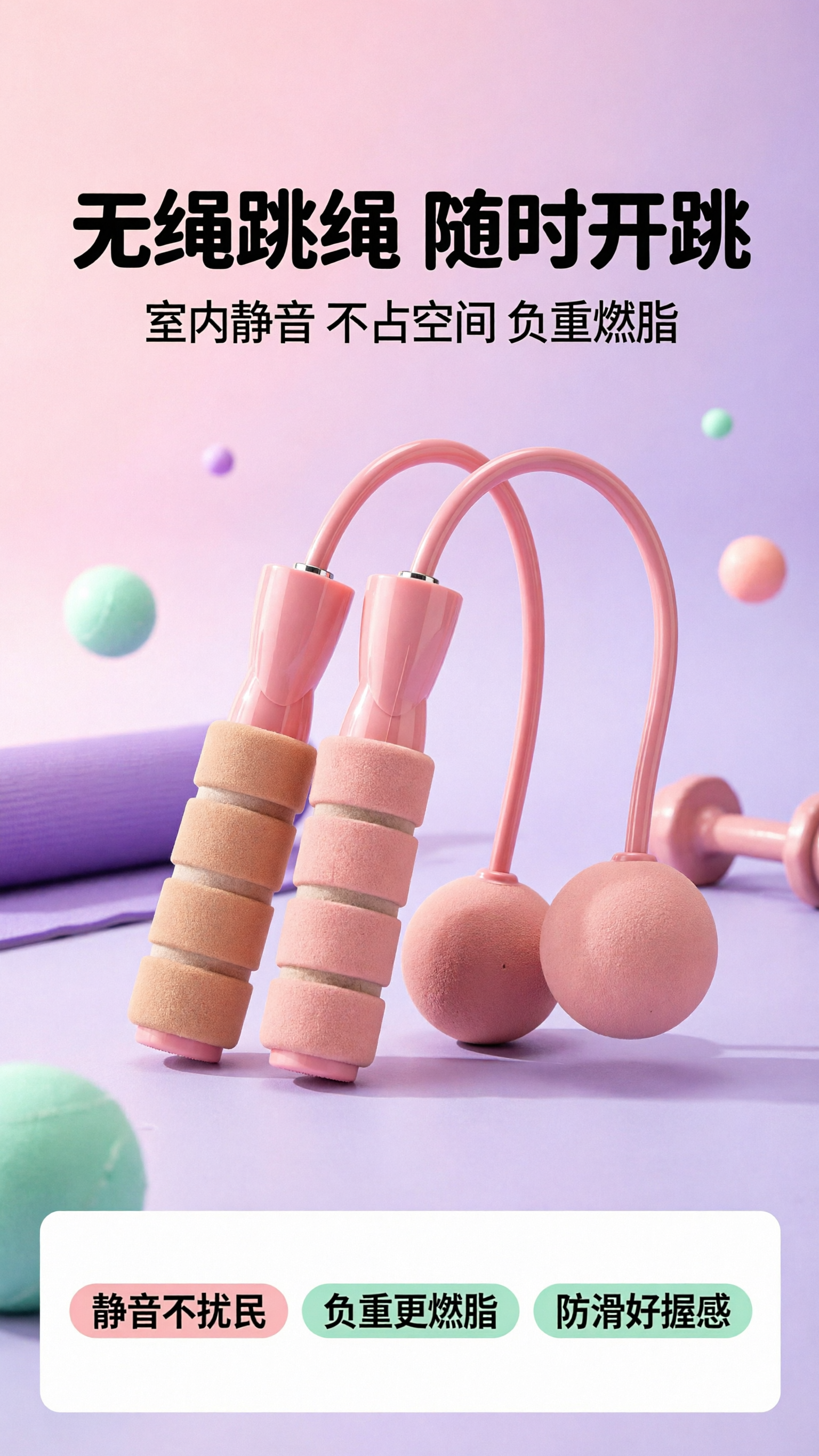 [商品] 使用【图1】蜜桃粉无绳跳绳；保留双重力球、软绳连接、… - 图片创意预览