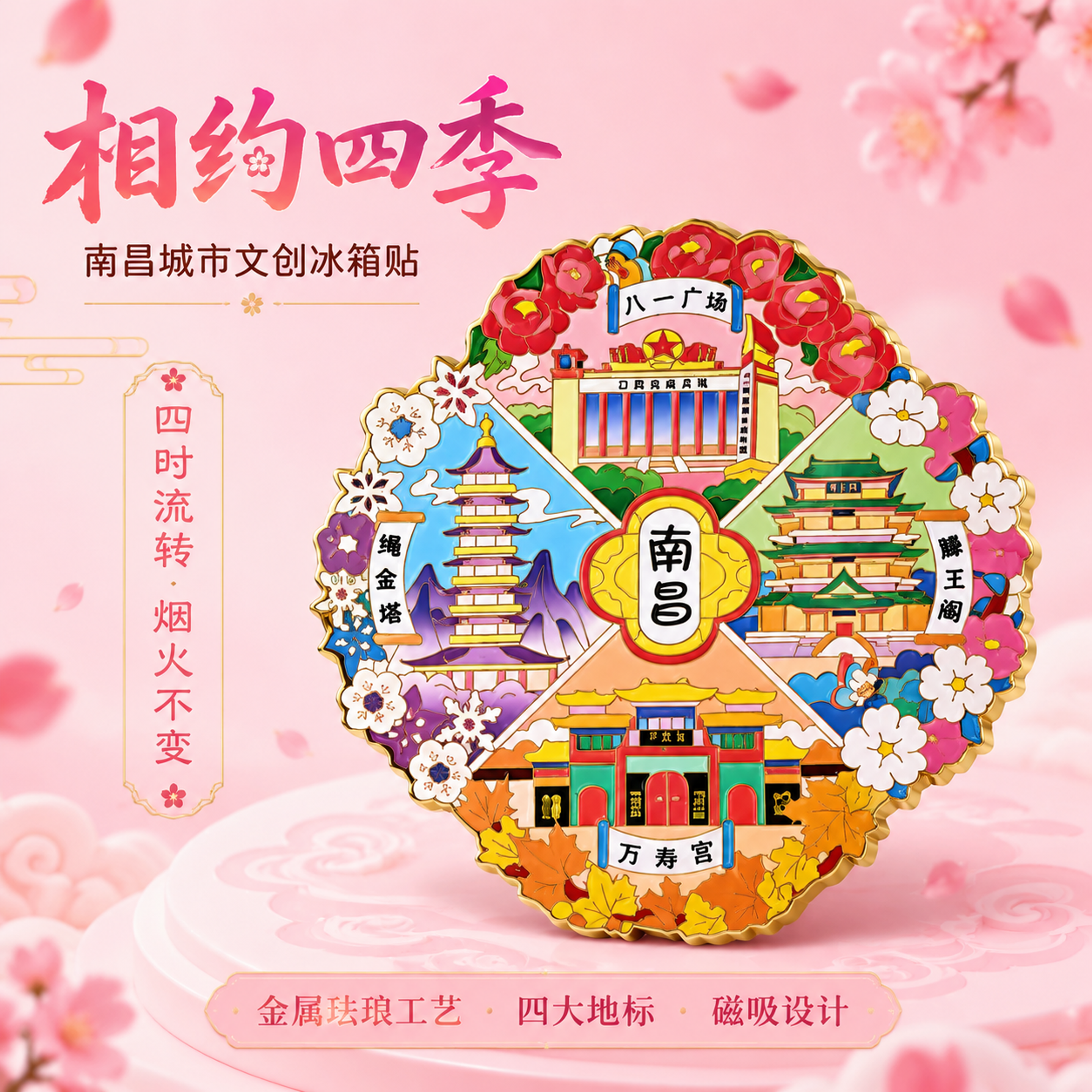 第1张 详情页头图-南昌相约四季金属冰箱贴主视觉海报。本张使用… - 图片创意预览