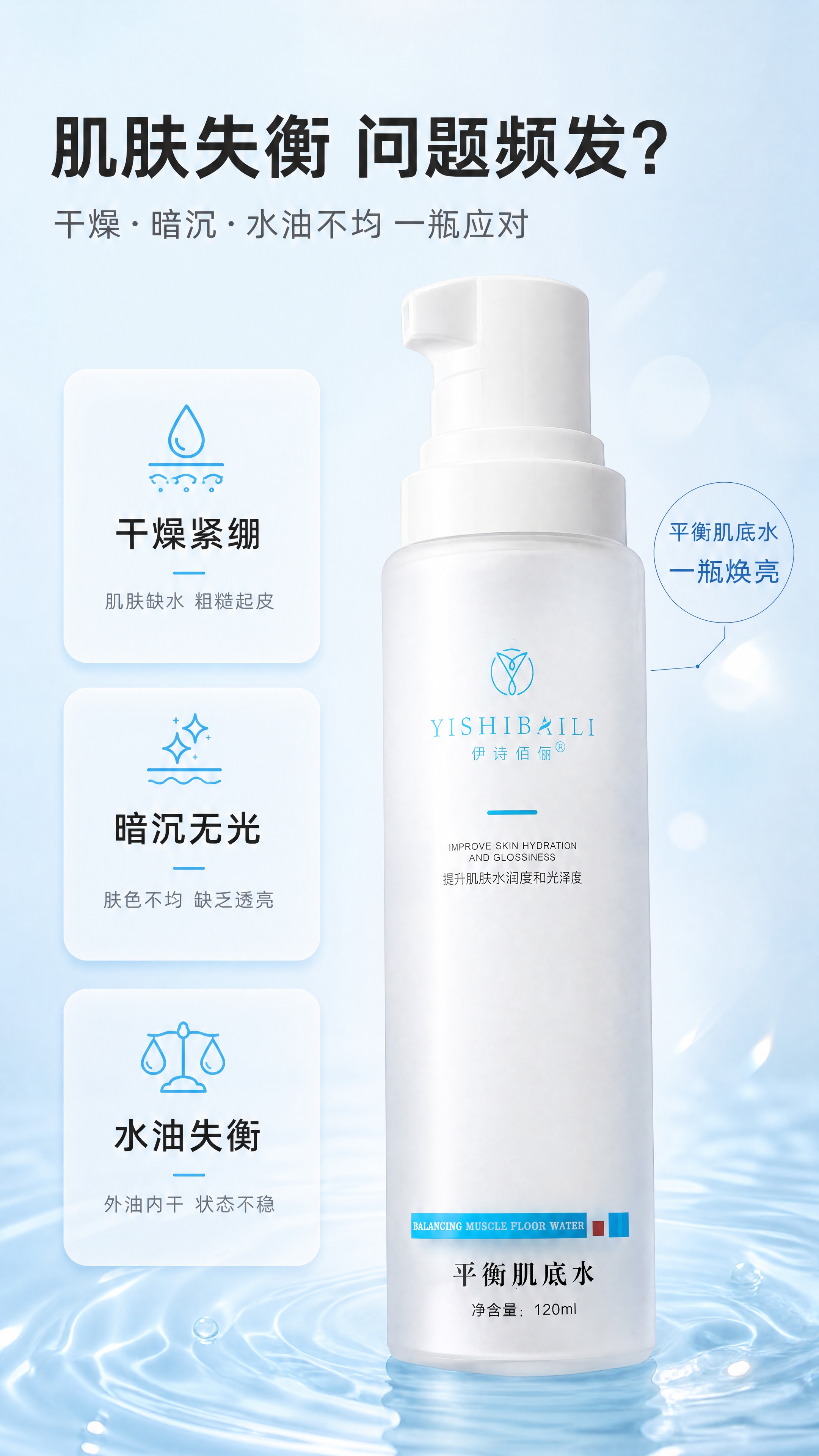 [商品] 使用【图2】伊诗佰俪平衡肌底水；保留白色磨砂瓶身、白… - 图片创意预览