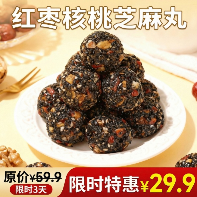 高营养手工芝麻丸改成红枣核桃芝麻丸预览效果