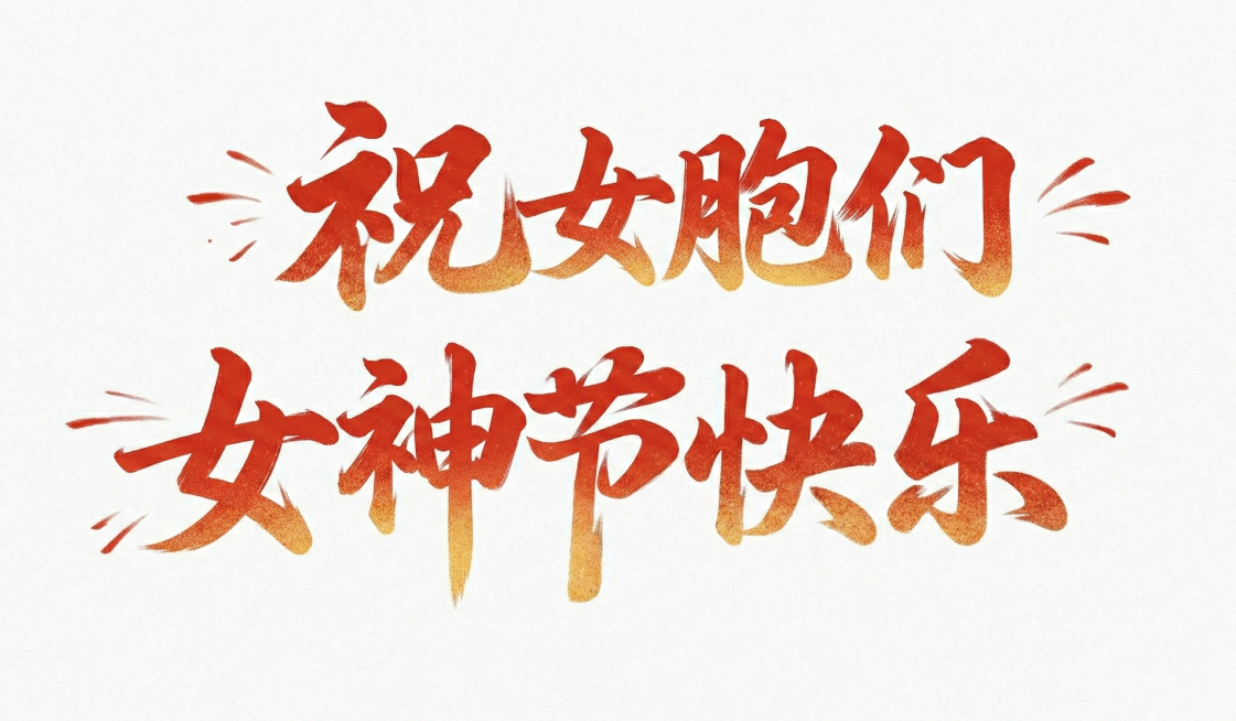将文字替换为“祝女胞们”“女神节快乐”，排成两排，保留原字体和效果，白底背景预览效果
